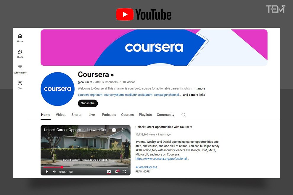 best YouTube channels Coursera